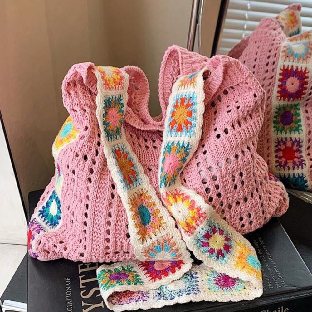New Pink Crochet Shoulder Bag